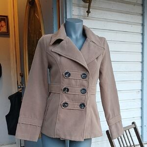 Dollhouse Women's Beige Double-Breasted Pea Coat. Sz.M